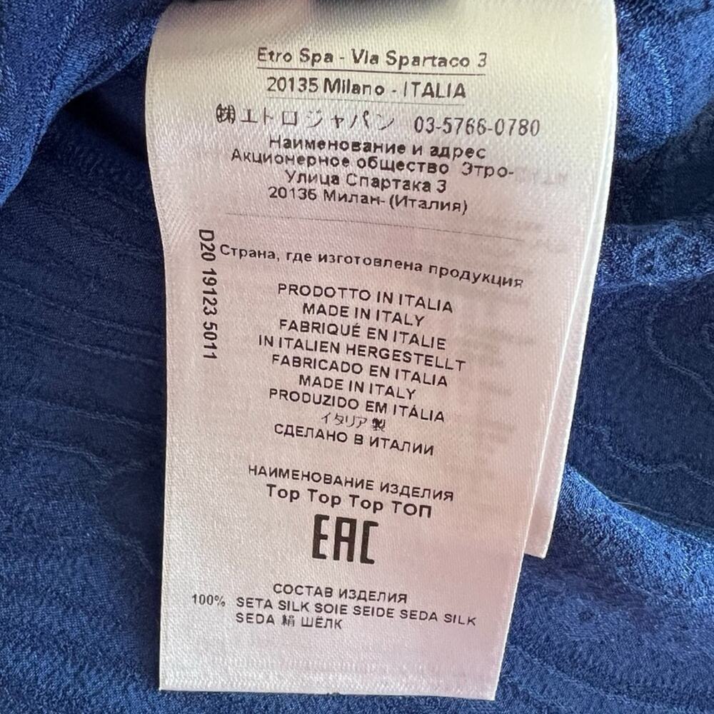 Etro Paisley Silk Puff Sleeve Blouse in Blue Size 38 (IT)/Small - Picture 7 of 7